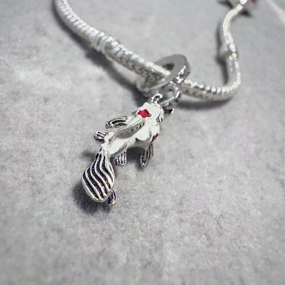 Silver Tone White Koi Fish Charm Bead Red Accents Compatible Pandora Bracelet - Picture 3 of 9